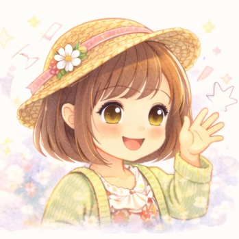 Kiki in a straw hat waving hello